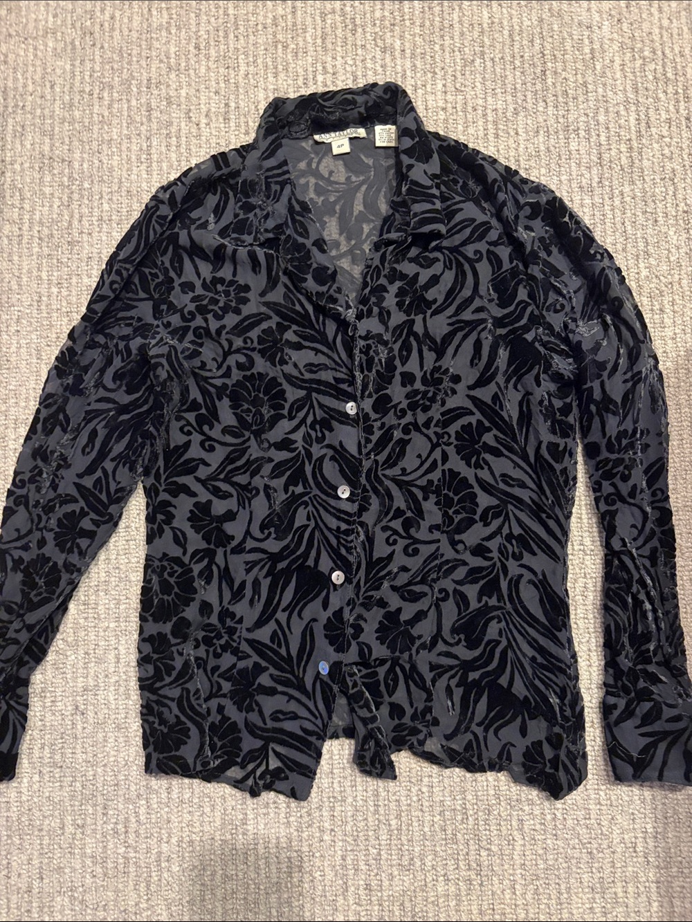 AnnTaylor Y2K Vintage Black Velvet Burnout Floral Button-Up Blouse